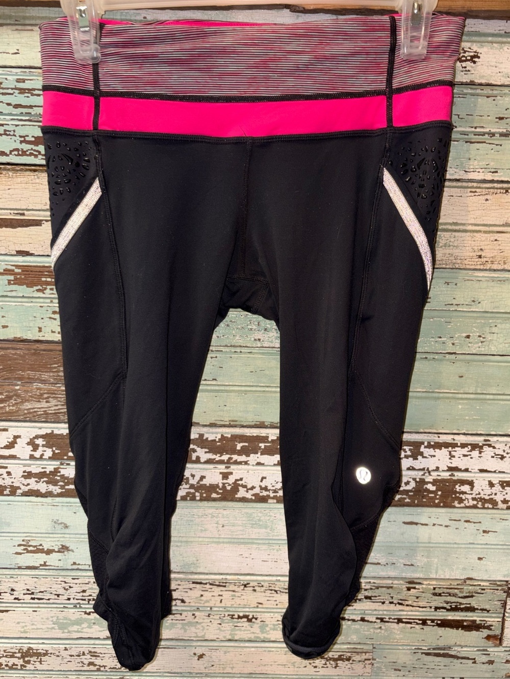 lululemon athletica Black Capri Leggings with Hot Pink Waistband